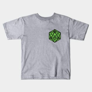 (Pocket) Green D20 Dice (Black Outline) Kids T-Shirt